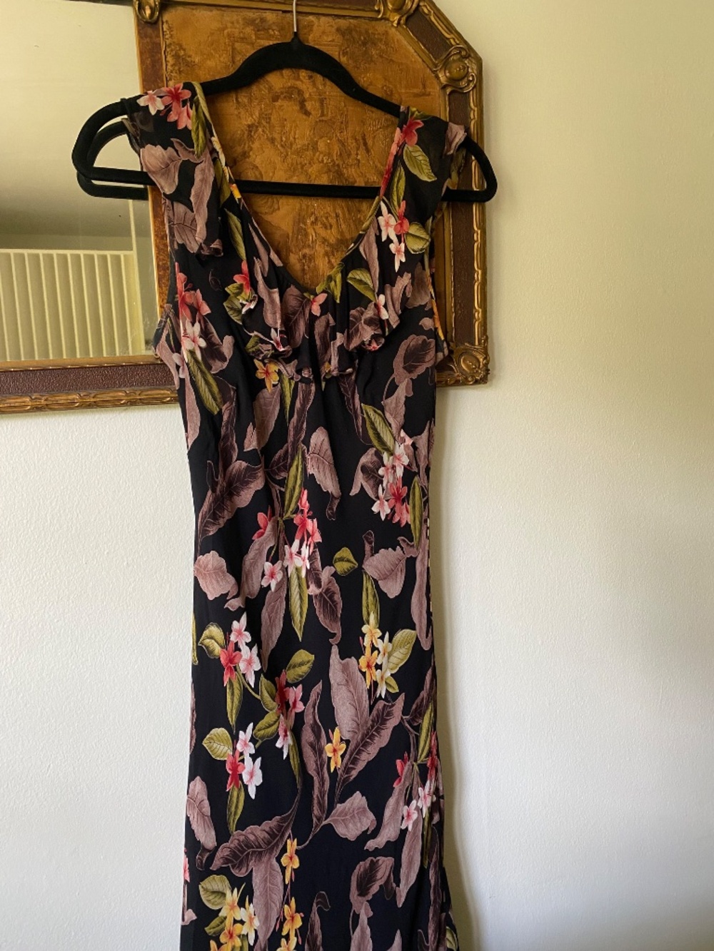 Vintage y2k Bias Cut Floral Ruffle Dress Boho Fairy Carrie Bradshaw Medium